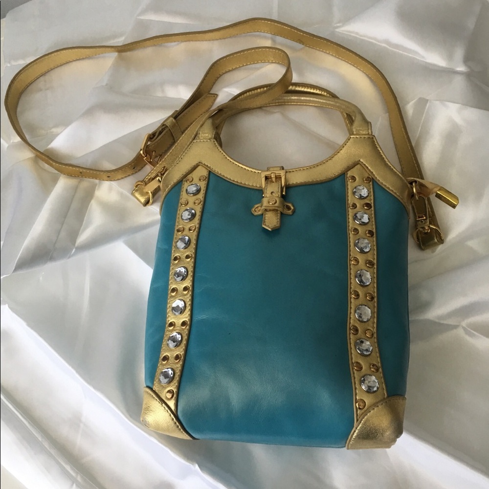 The Find handbag and crossbody purse Aqua and gold